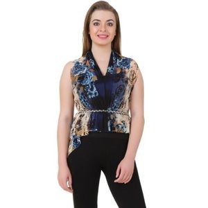 Mojeska Short Cropped Navy Floral Coverup Top One Size Fits Most